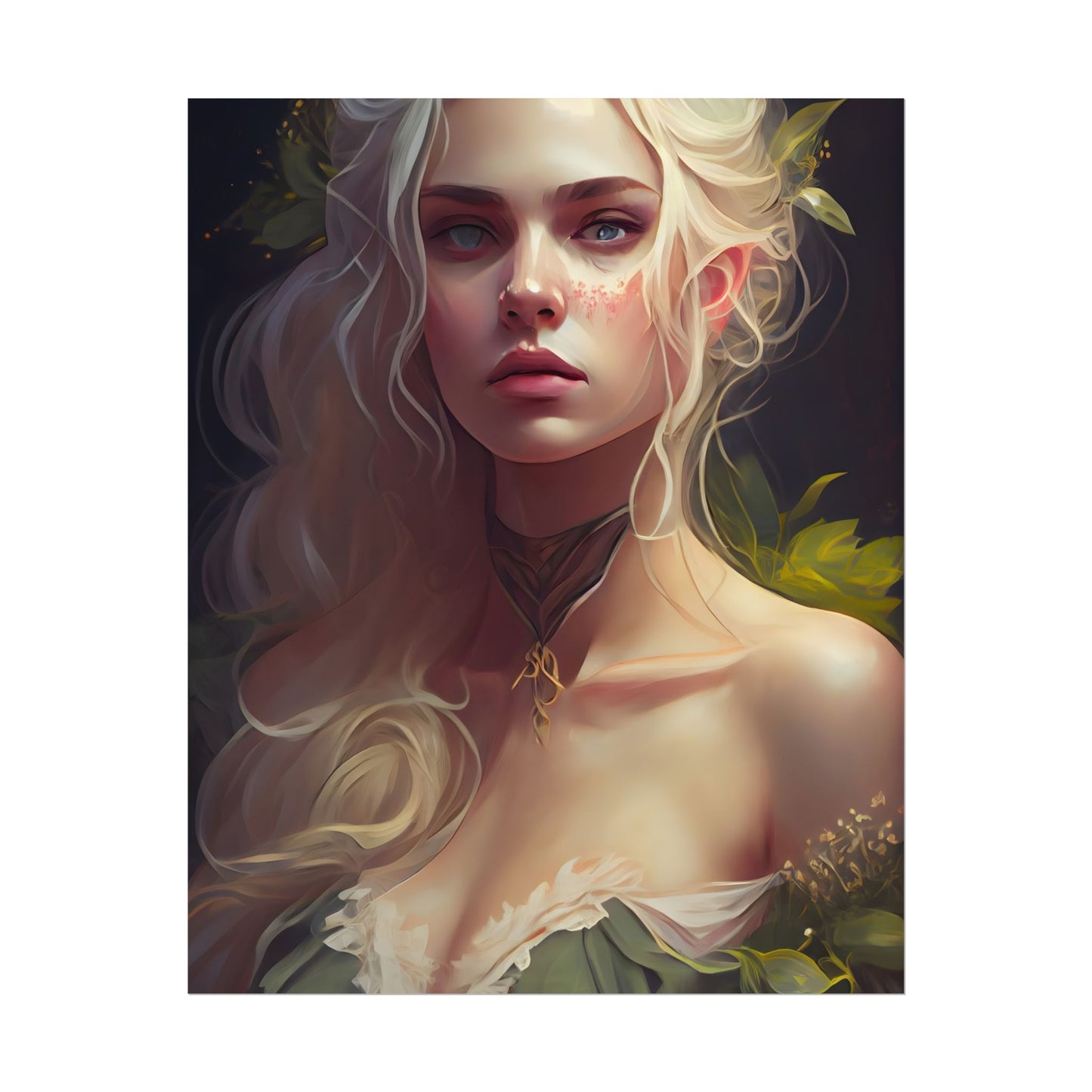 Detailed Blonde Female Portrait: Red Top Artwork - Poster