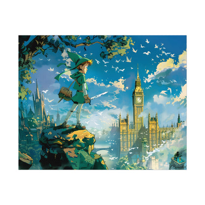 Whimsical Boy in Green: Colorful Illustration Artwork - Poster