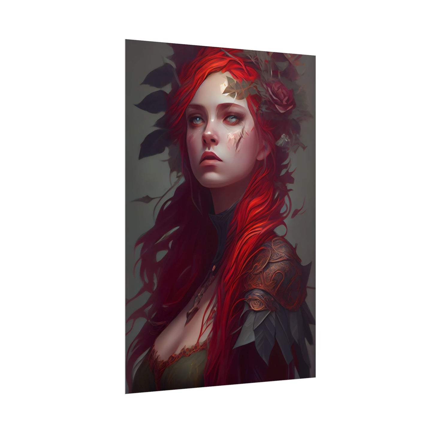 Intimate Red Hair Portrait: Artistic Female Figure in Black Dress - Poster