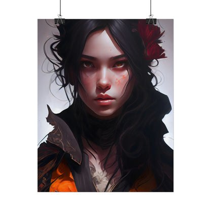Black Hair Female Portrait: Elegant Dress Artwork - Poster