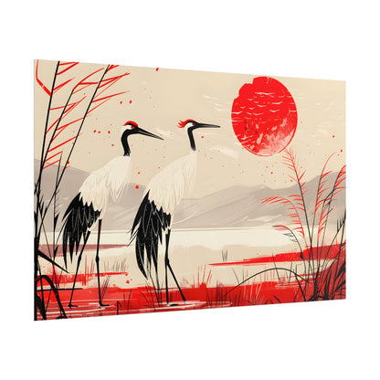 Peaceful Cranes in Serene Nature: Landscape Artwork - Poster