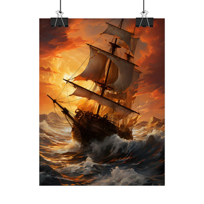 Breathtaking Ship in Realistic Oil Painting: Seafaring Artwork - Poster