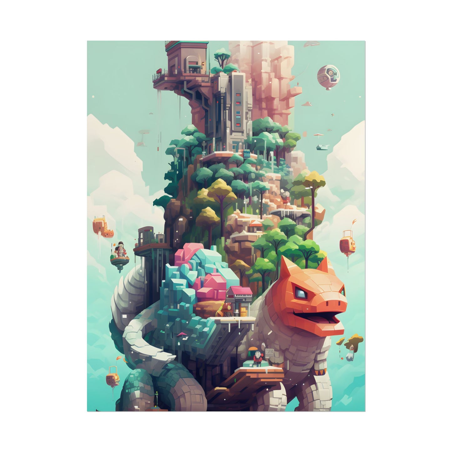Pixelated Cyber-Pets: Digital Artwork of Illuminated Creatures - Poster