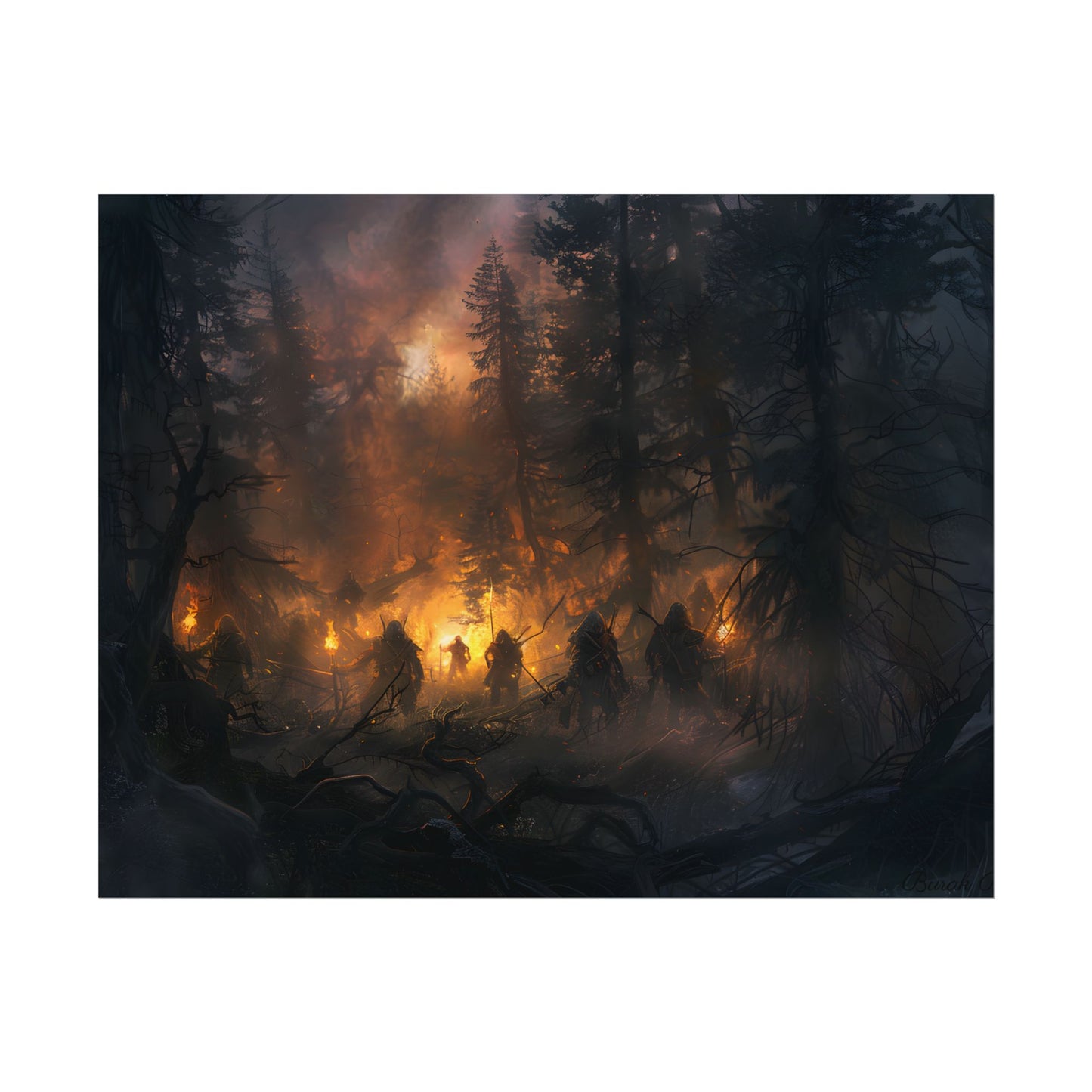 Tranquil Forest Sunset: People Connecting with Nature - Poster