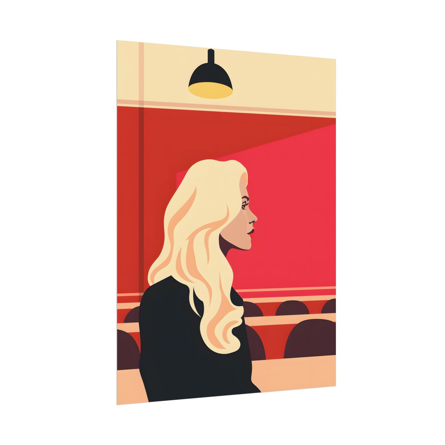 Minimalist Blonde Woman in Black Dress: Modern Art Poster - Poster