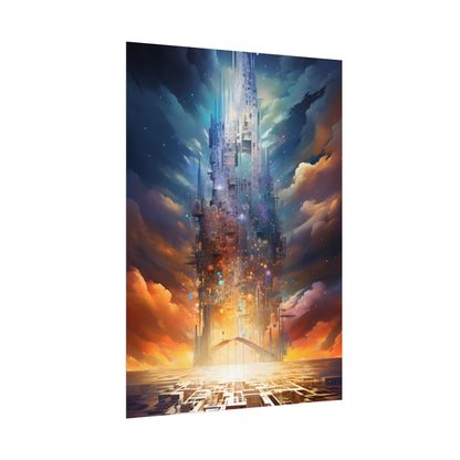 Vibrant Cyber Dreamscape: Abstract Digital Artwork - Poster