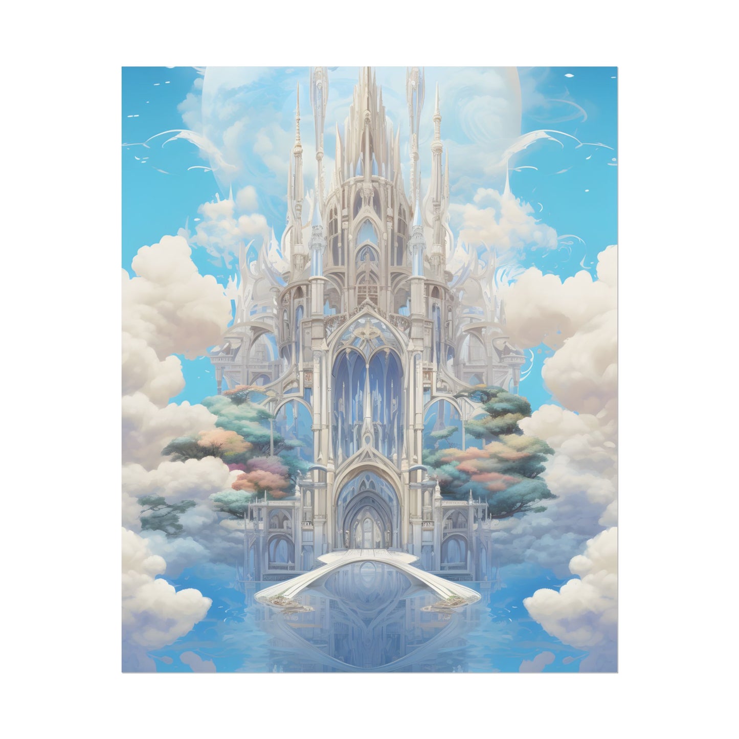 Floating City in Celestial Clouds: Fantasy Artwork - Poster