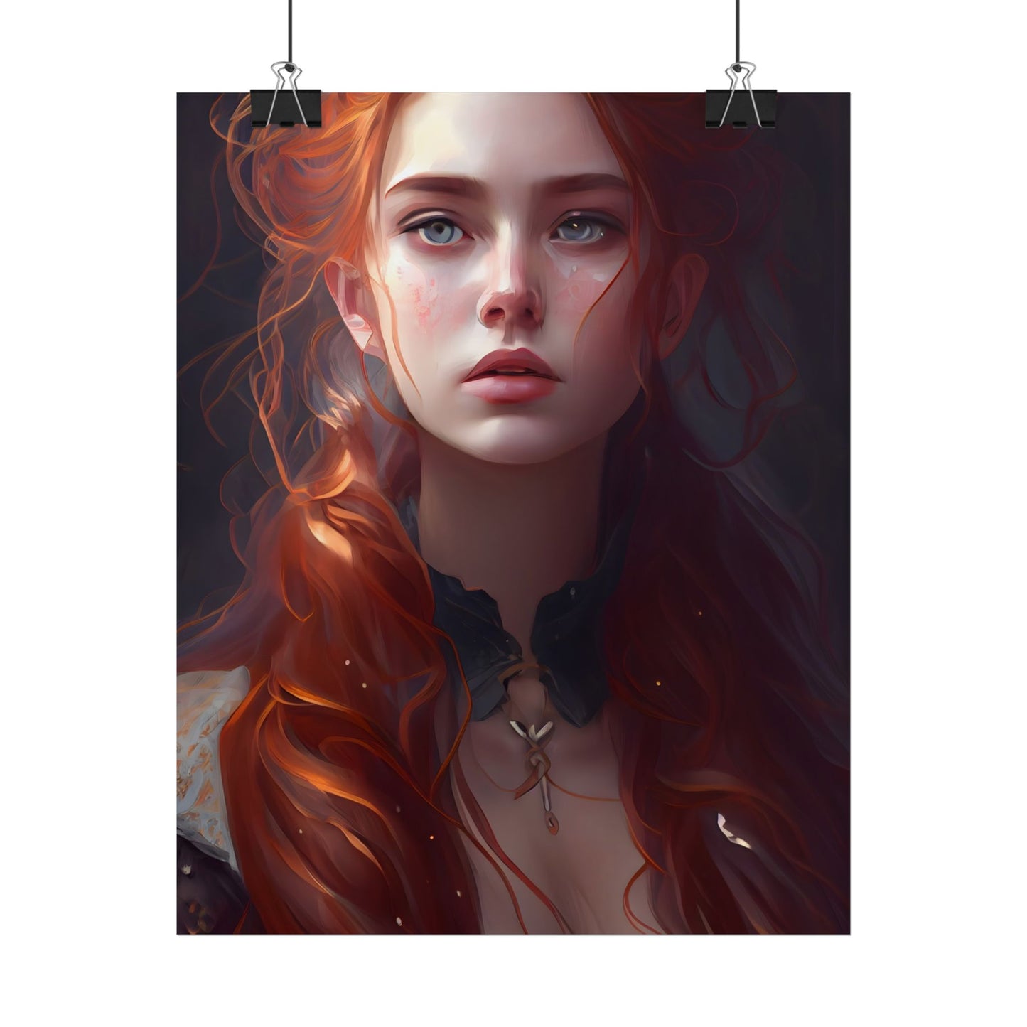 Elegant Redhead Portrait: Female Artwork in Dress - Poster
