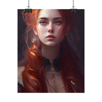 Elegant Redhead Portrait: Female Artwork in Dress - Poster