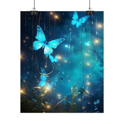 Fantasy Night Forest: Bokeh Glow Digital Artwork - Poster