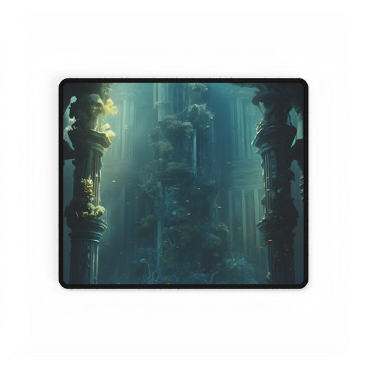 Lost Underwater City: Ancient Sunken Ruins in Blue Depths - Desk Mat