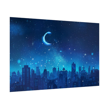 Peaceful Night Sky with Crescent Moon: Starry Digital Art - Poster