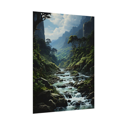 Breathtaking Blue Waterfall: Oil Painting Masterpiece - Poster