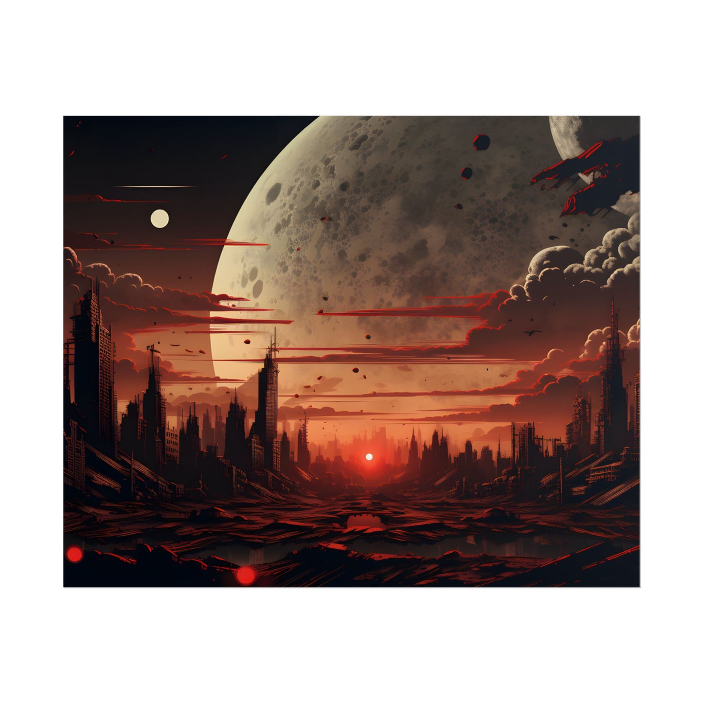 Landscape at Night: Burning Cyberpunk Neon Lights - Poster