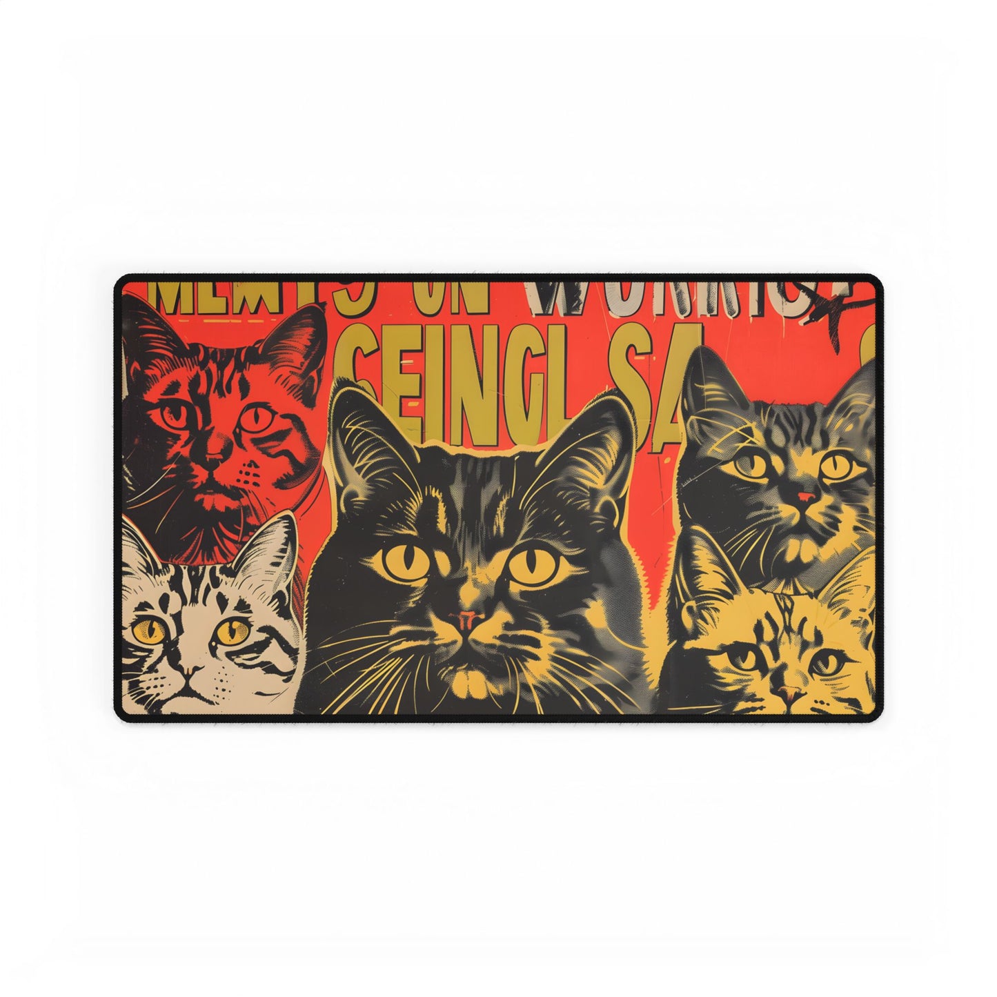 Whisked Away: A Soviet-Inspired Poster Featuring Multiple Feline Friends - Desk Mat
