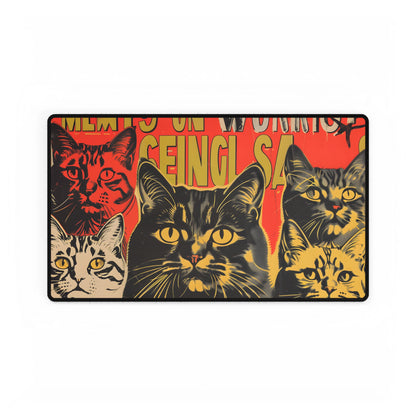 Whisked Away: A Soviet-Inspired Poster Featuring Multiple Feline Friends - Desk Mat