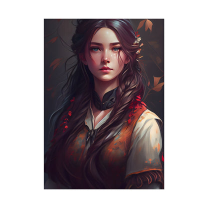Vibrant Portrait: Brown Hair, Green Eyes Artwork - Poster