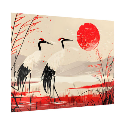 Peaceful Cranes in Serene Nature: Landscape Artwork - Poster