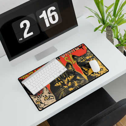 Whisked Away: A Soviet-Inspired Poster Featuring Multiple Feline Friends - Desk Mat