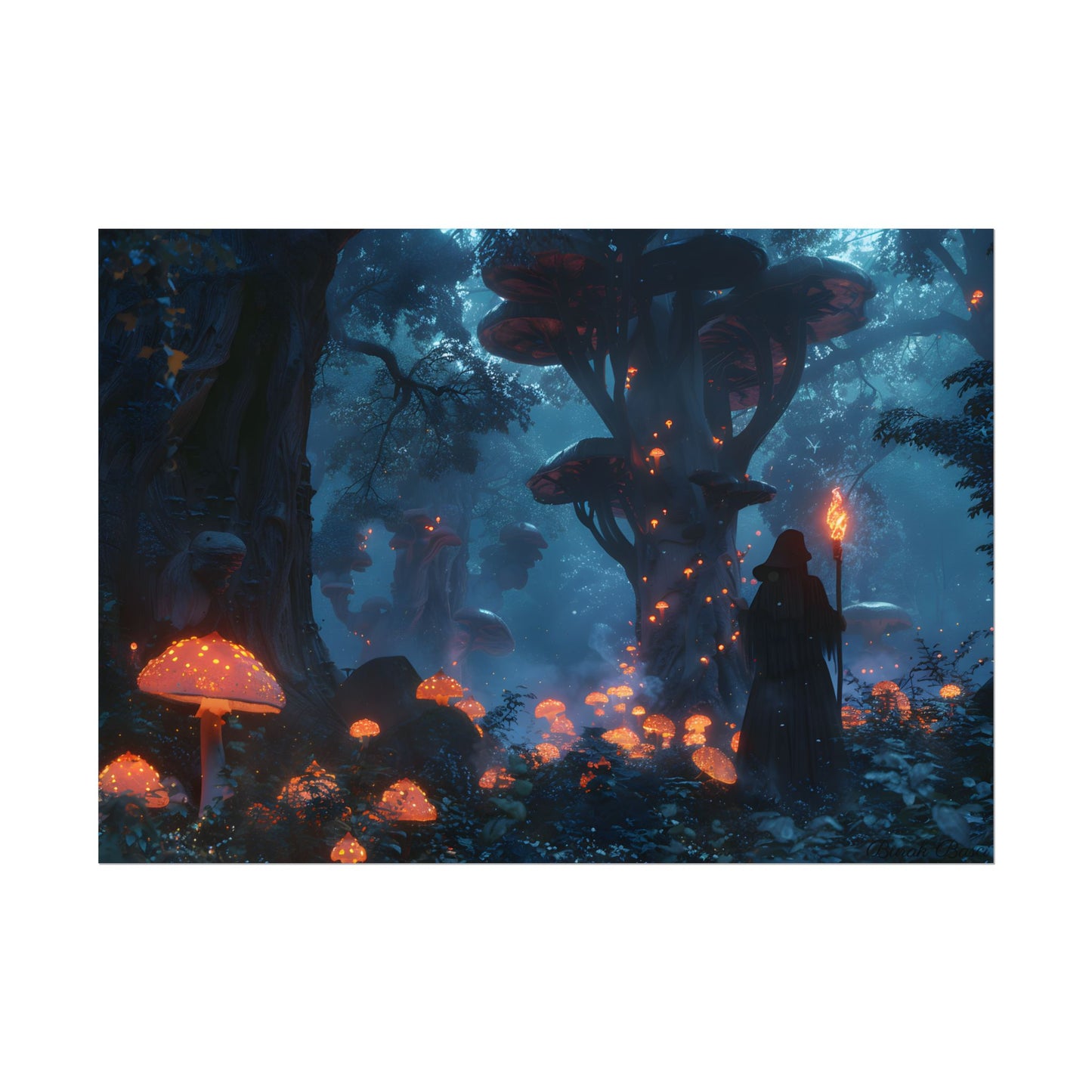 Mystical Forest Encounter: Vibrant Witch Artwork - Poster