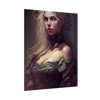 Blonde Female Portrait in a Dress: Stunning Artwork - Poster