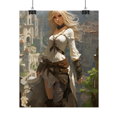 Anime Bird's Eye View Portrait: Blonde Beauty in Motion - Poster