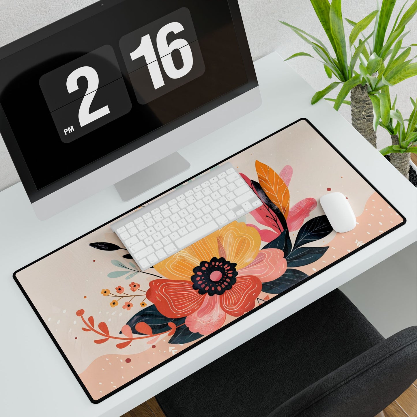 Blooming Growth: Vibrant Flower Artwork - Desk Mat