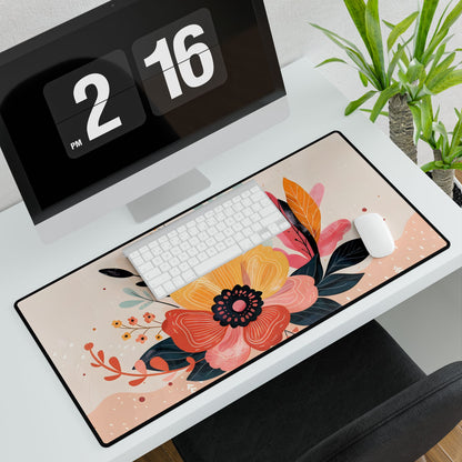 Blooming Growth: Vibrant Flower Artwork - Desk Mat