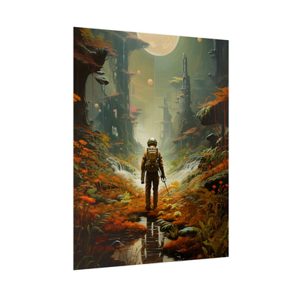 Futuristic Explorer in Wilderness: Digital Artwork - Poster