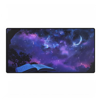 Mystical Night Sky: Stars and Crescent Moon - Desk Mat
