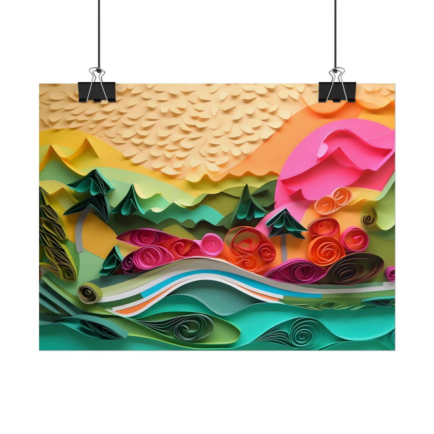 Magical Beach Landscape: Paper Quilling Art Piece - Poster