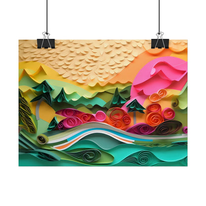 Magical Beach Landscape: Paper Quilling Art Piece - Poster