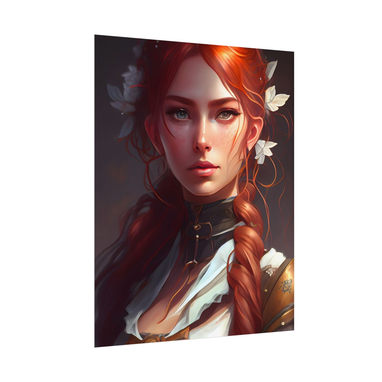 Elegant Redhead Portrait: Dark Background Artwork - Poster