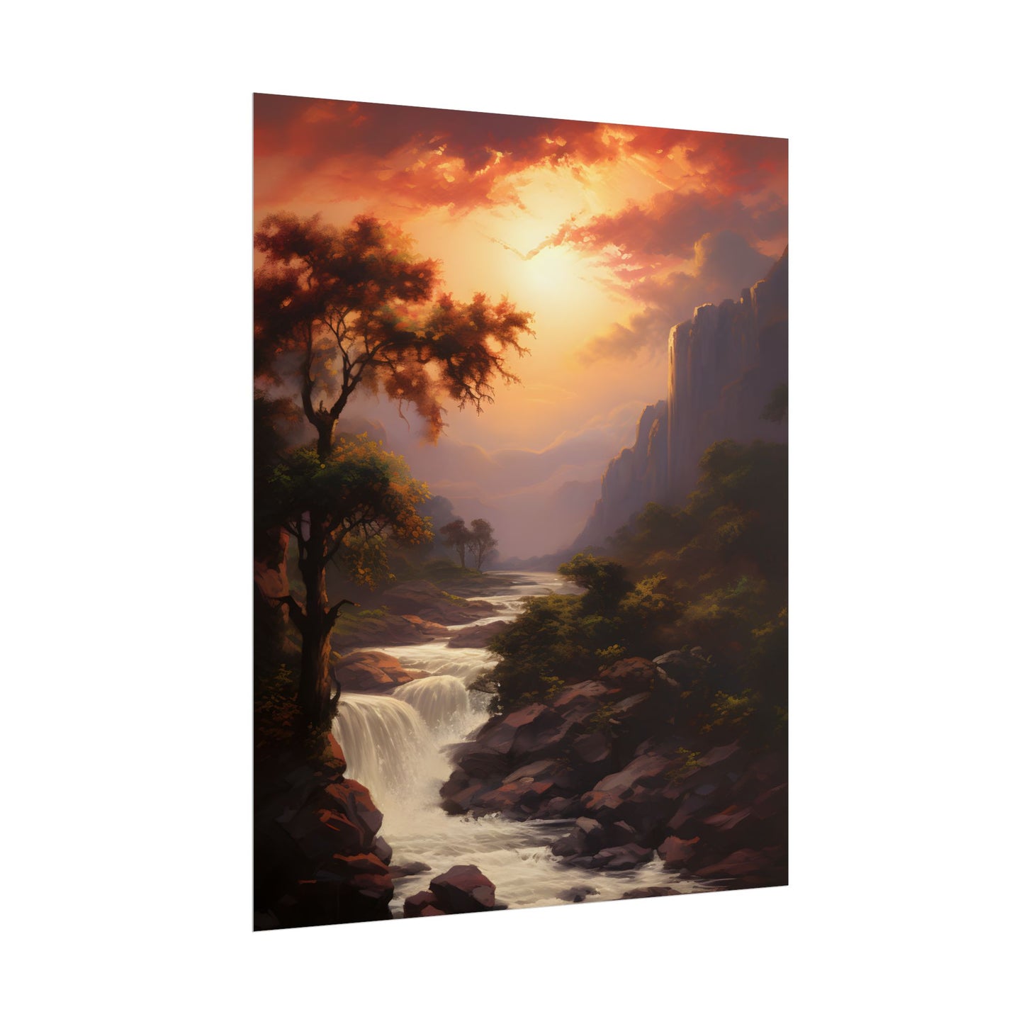 Breathtaking Waterfall Oil Painting: Meticulous Artwork - Poster