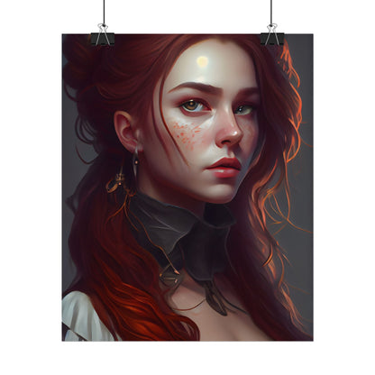Formal Redhead Portrait: Nature-Themed Artwork in Green and Blue - Poster