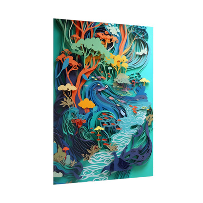 Vibrant Paper Quilling Beach Landscape: Relaxed Summer Art - Poster