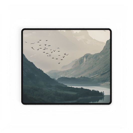 Serene Mountain Lake: A Peaceful Nature Artwork - Desk Mat