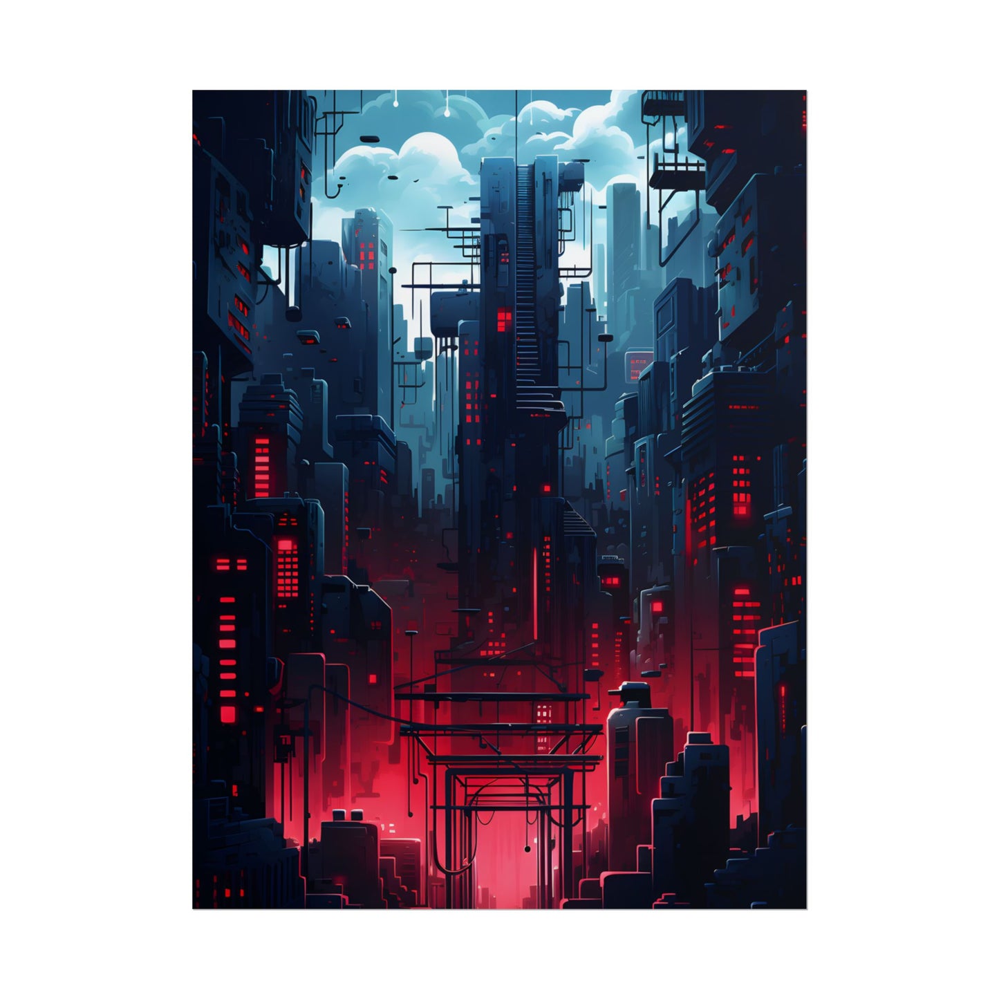Cyberpunk Melancholy: A Nightly Cityscape Digital Art - Poster