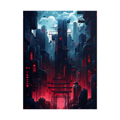 Cyberpunk Melancholy: A Nightly Cityscape Digital Art - Poster