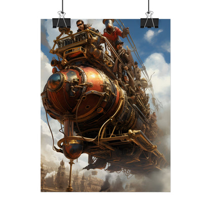 Thrilling Steampunk Sky-Liner: Racing Steam Locomotive on Colum - Poster
