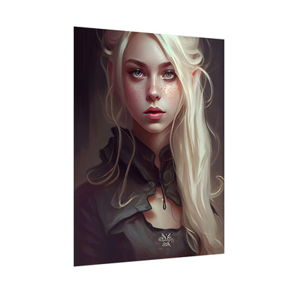 Blonde Portrait: Elegant Woman in Black Dress - Poster