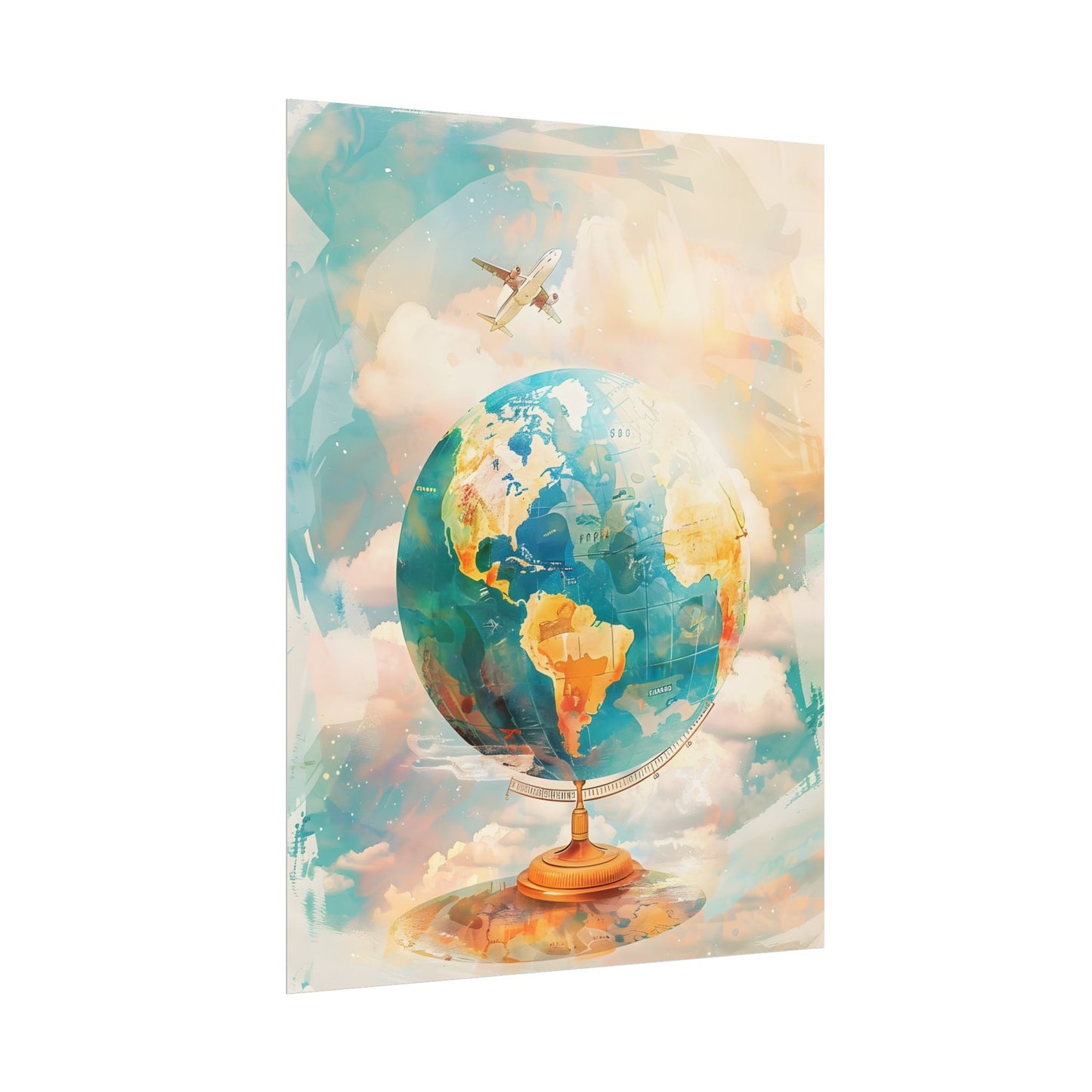 Vintage Globe with 80 Iconic Landmarks: Educational Artwork - Poster