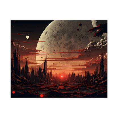 Landscape at Night: Burning Cyberpunk Neon Lights - Poster