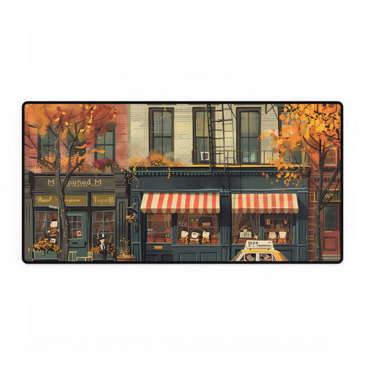 Whimsical Yellow Dreams: Playful Building Digital Art - Desk Mat