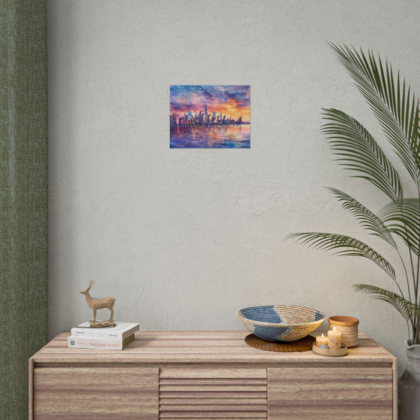 Serene NYC Sunset: Watercolor Skyline Reflections - Poster