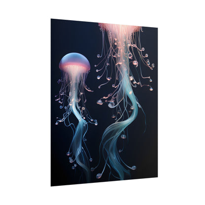 Bioluminescent Oceanic Ballet: Underwater Dancer in Motion - Poster