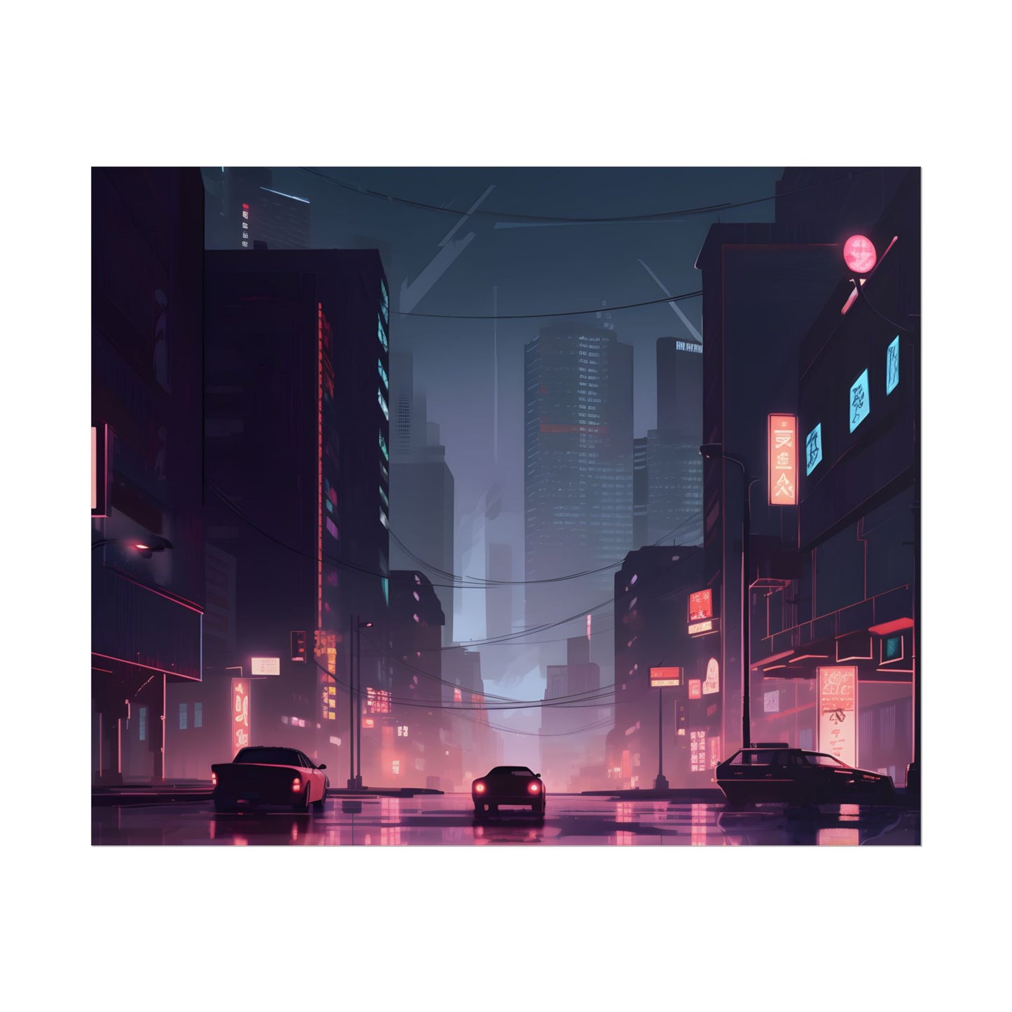 Cyberpunk Night: Melancholic Cityscape - Poster