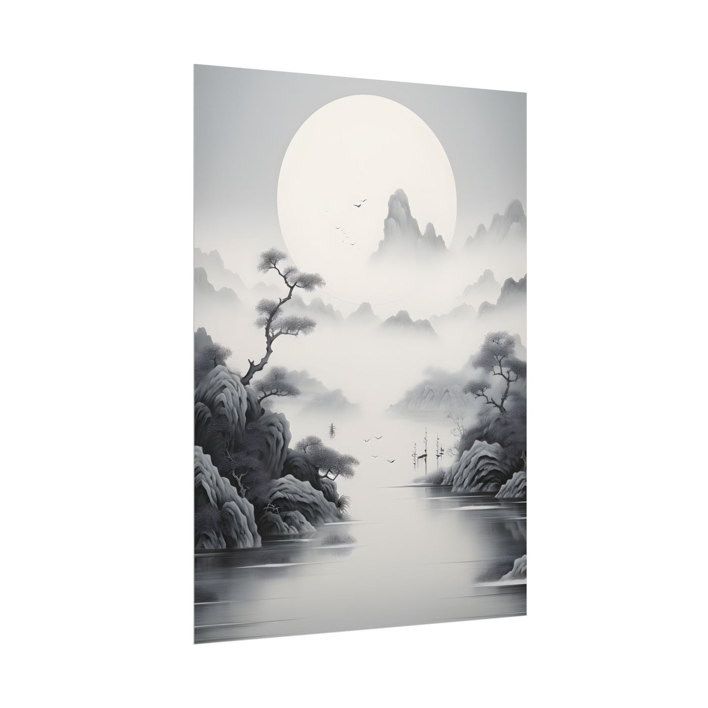 Chinese Ink Mirror Landscape: Serene Artwork - Poster