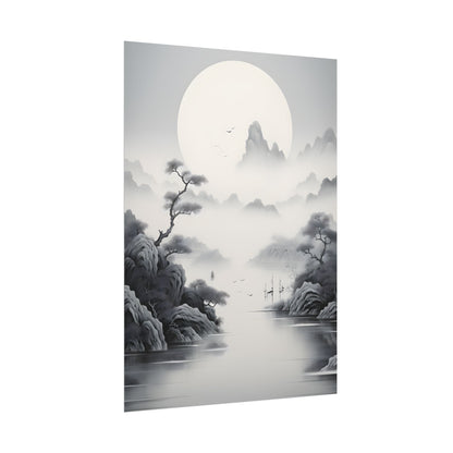 Chinese Ink Mirror Landscape: Serene Artwork - Poster