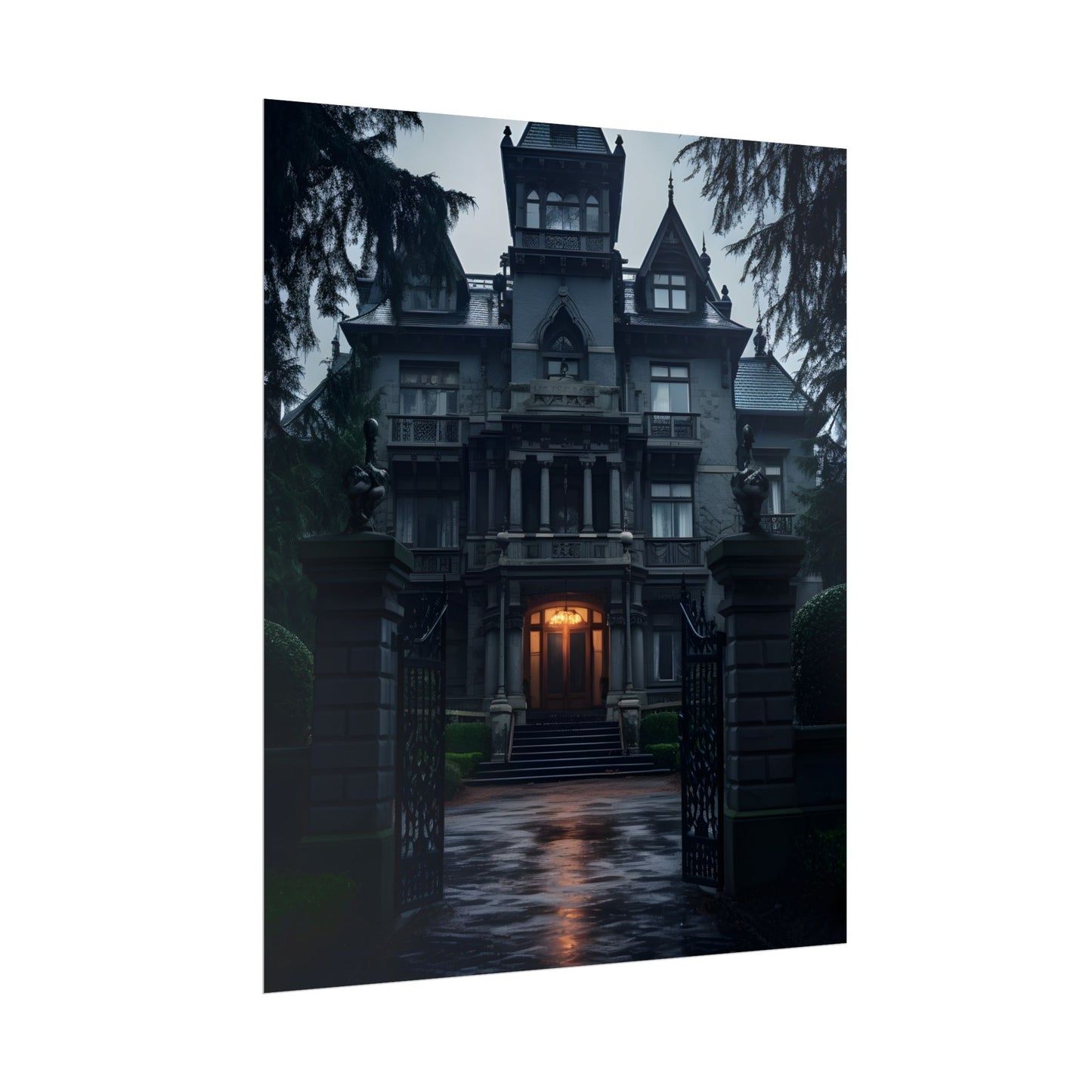 Haunted Victorian Mansion: Spooky Atmosphere Artwork - Poster
